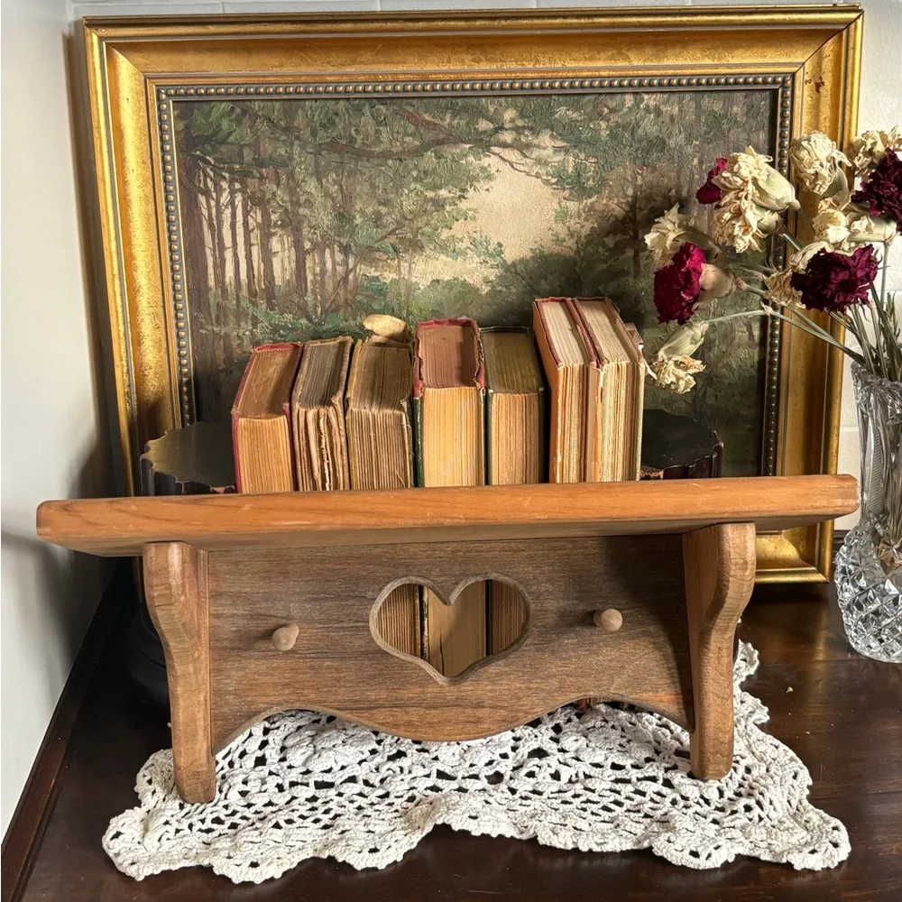 Rustic Heart Cutout Wooden Wall Shelf - Natural Wood